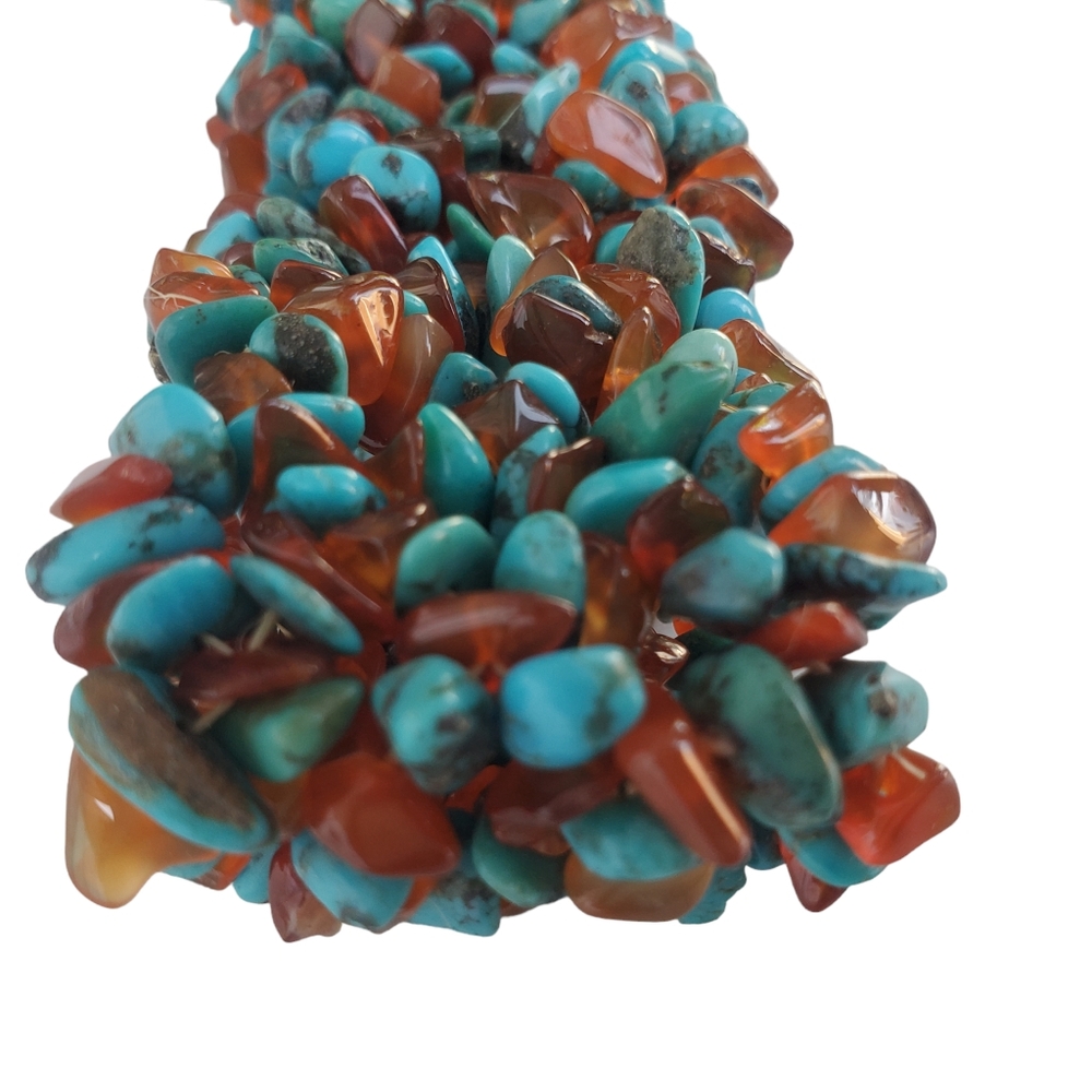 Amber & Turquoise Chip Multi Strand Cuff Bracelet - Picture 7 of 7